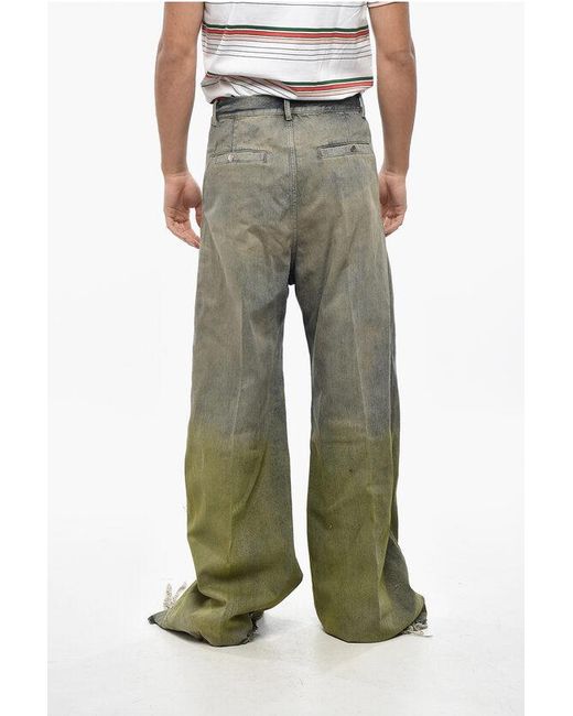 Rick Owens Green Acid-Wash Wide-Leg Jeans With 38Cm Frayed Hem for men