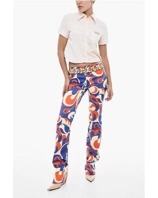 DSquared² Red Regular Waist Printed Pants With Cut-Out Details