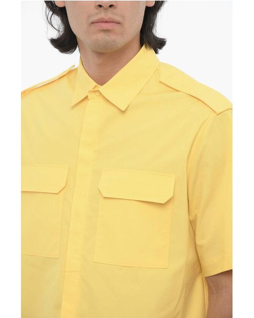 Neil Barrett Yellow Looe Fit Military Shirt With Short Sleeves for men