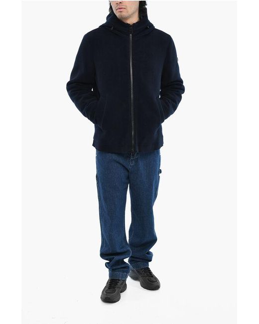 Woolrich Blue Wool And Nylon Pacific Down Jacket With Hood for men