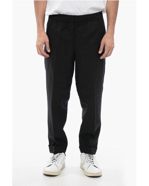 Neil Barrett Black Linen Blend Rem Pants With Elastic Waistband for men