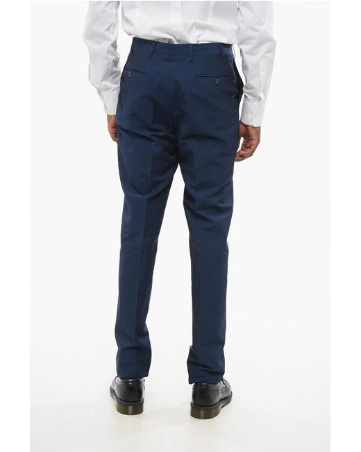 Corneliani Blue Cc Collection Linen Blend Pants With Scalloped Hem for men