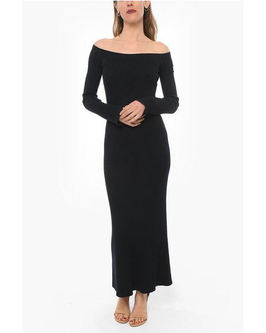 Chloé Black Ribbed Cashmere Blend Maxidress