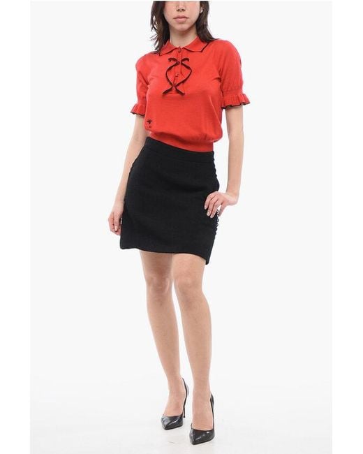 Dior Black Wool Blend Pencil Skirt With Side Decorations