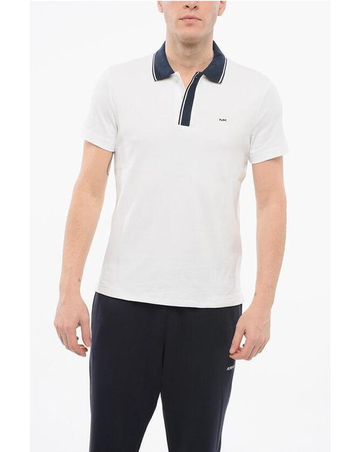 Michael Kors White Cotton Blend Polo With Hidden Buttoning for men
