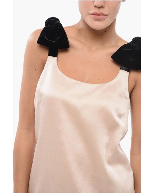 Chloé White Satin Top With Velour Bow Straps
