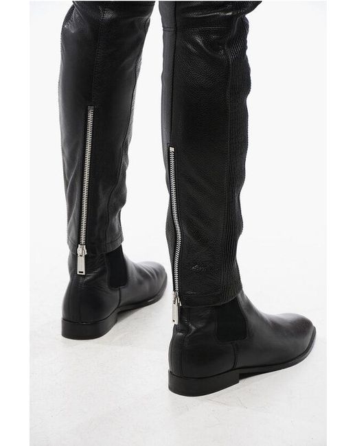 DSquared² Black Leather Biker Pants With Zipped Detailing for men