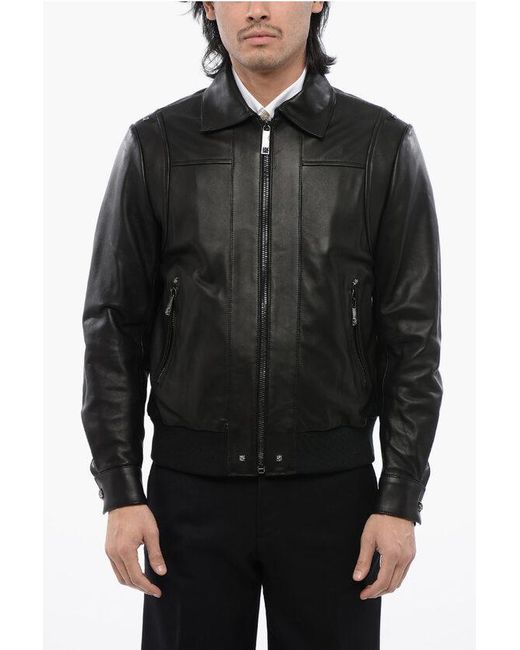 John Richmond Black Leather Muzan Bomber Jacket With Stud Details for men