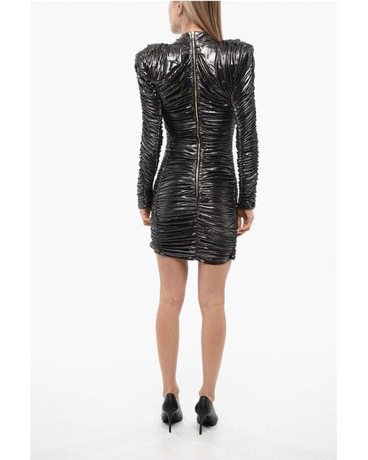 Balmain Black Draped Long Sleeved Rope Dress