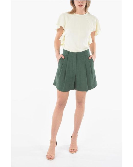 BLAZE Green Linen Pleated Shorts