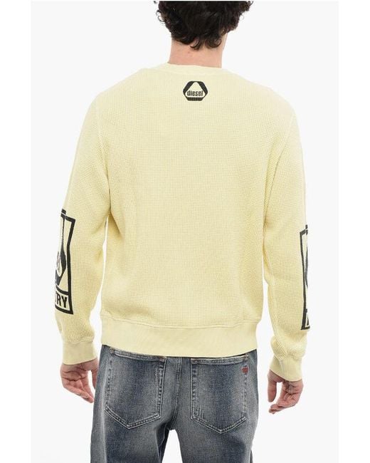 DIESEL Yellow Honeycomb Motif S-Ginaffle Crew-Neck Sweatshirt for men