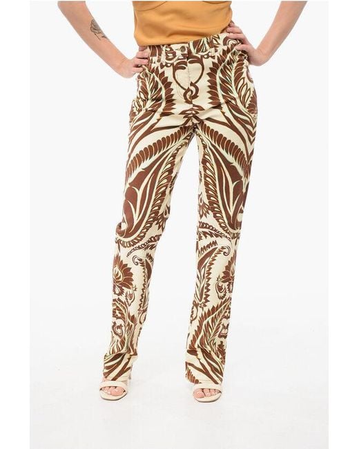 Etro Natural 5-Pocketed Floral Patterned Denim Pants