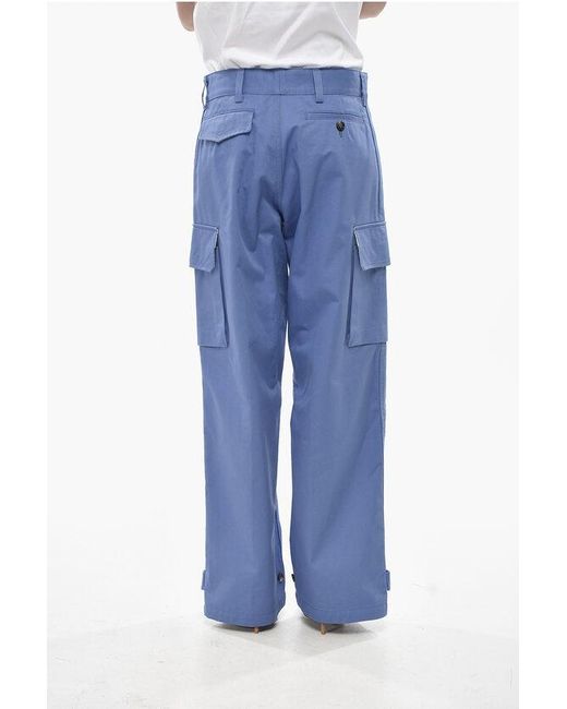 Marni Blue Organic Cotton Cargo Pants With Ankle Drawstring