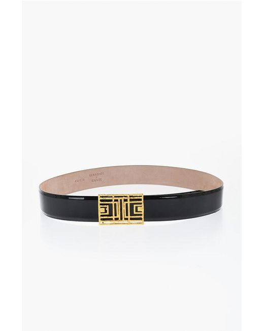 Elhanati Black Khaite Patent Leather Belt With-Coated Bronze Buckle 40