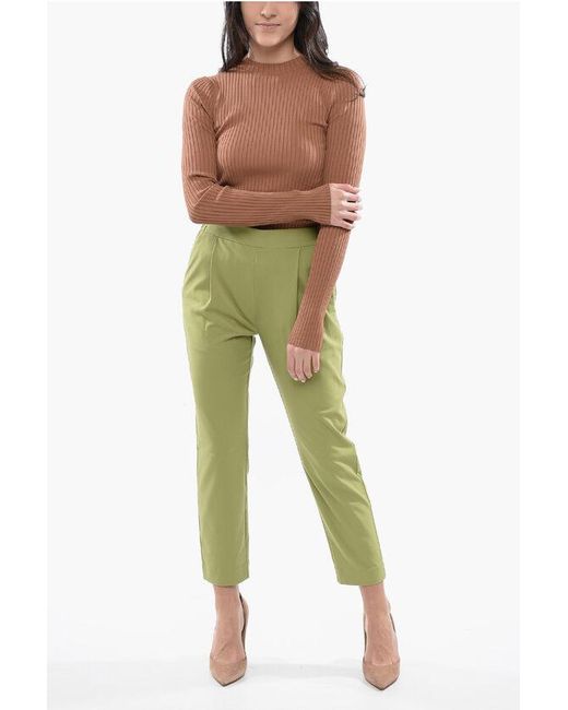 AllSaints Green Solid Color Single-Pleat Aleida Pants