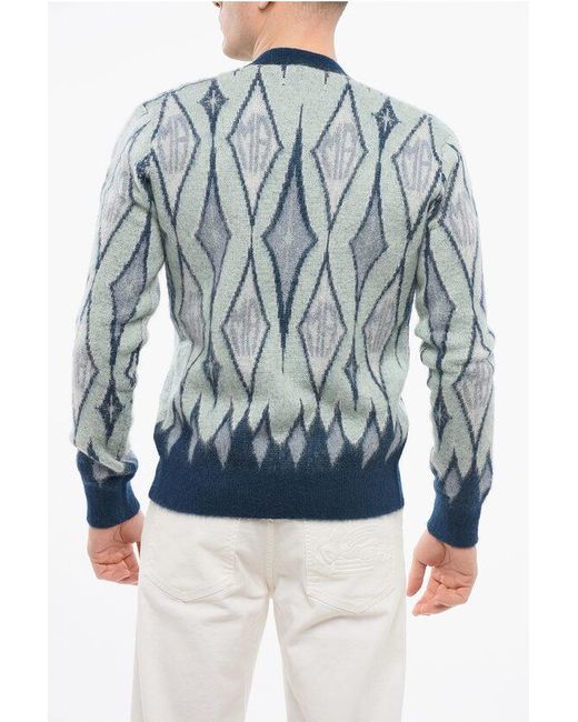 Amiri Blue Diamond Patterned Mohair Blend Cardigan for men