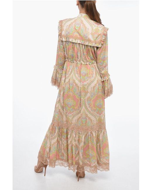 Gucci Natural Paisley Patterned Cotton Shirt Dress With Lace Inserts