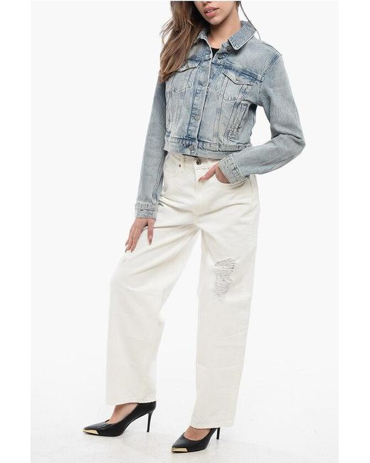 AllSaints Blue Allsaints Cropped Denim Juno Jacket With Double Breast Pockets