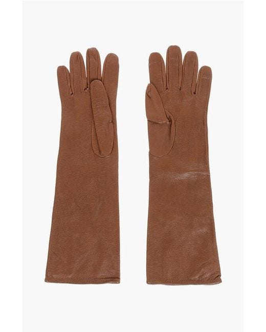 DSquared² Brown Solid Color Leather Opera Gloves