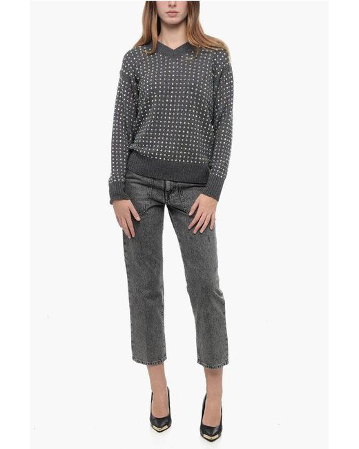 Sportmax Gray Wool Uta Pullover With Rhinestone Application