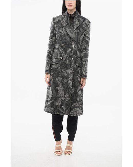 Versace Gray Wool Double-Breasted Coat With Barocco Motif