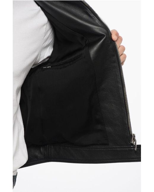 Dolce & Gabbana Black Leather Jacket With Zipped Sleeves for men