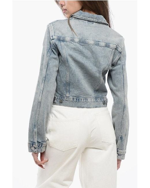 AllSaints Blue Allsaints Cropped Denim Juno Jacket With Double Breast Pockets