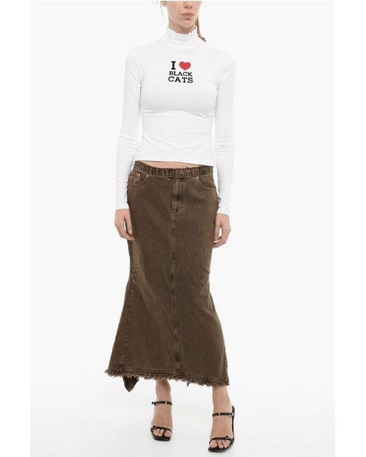 Cormio Brown Frayed Hem Denim Skirt