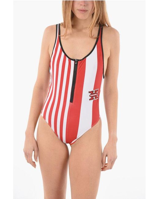 DIESEL Red Two Tone Bfsw-Lyass One Piece Swimsuit With Front Zip