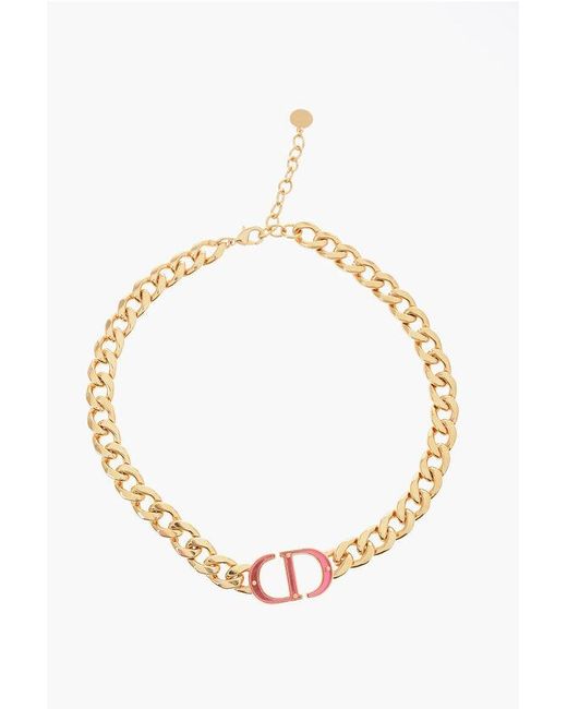 Dior Metallic Golden-Effect Chain Necklace With Maxi Cd Monogram
