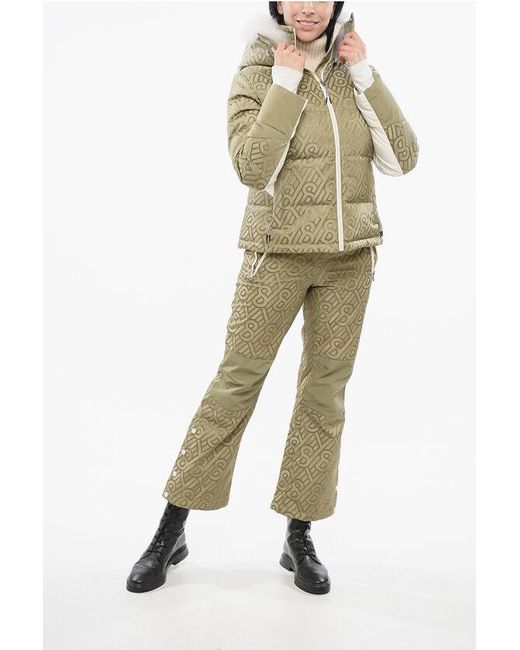 Yves Salomon Natural Monogrammed Ski Jacket With Fur