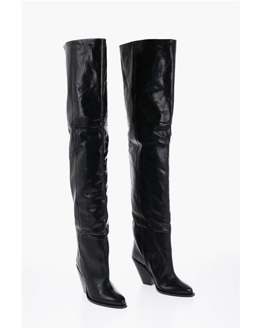 Isabel Marant Black Leather Lalex Over-The-Knee Western Boots 10Cm