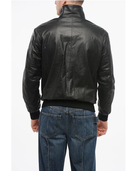 Armani Black Giorgio Reversible Leather Jacket With Embroidered Logo for men