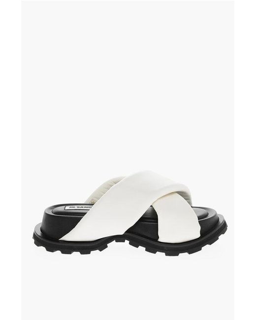 Jil Sander Black Leather Padded Slides With Crisscross