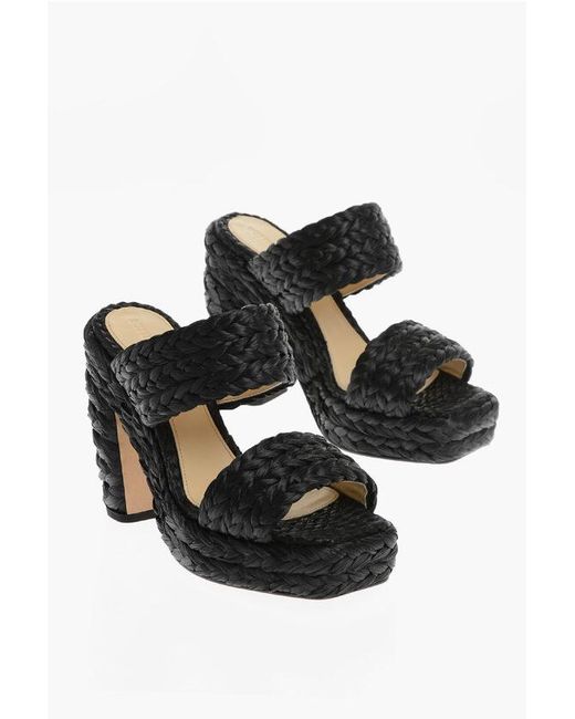 Bottega Veneta Black Braided Raffia Sandals 12 Cm