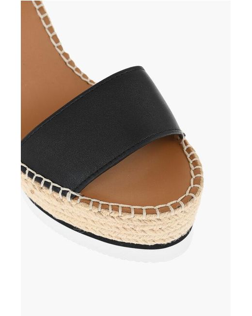 See By Chloé Black Leather Sandals Espadrillas Wedge 12 Cm