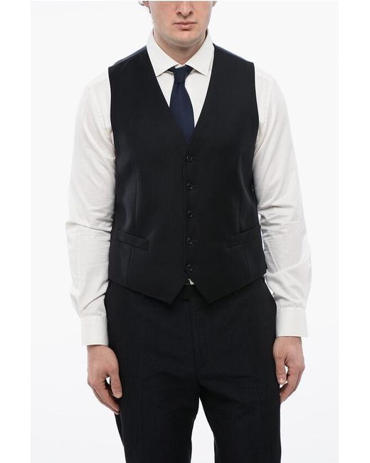 Corneliani Black Trend Virgin Wool Waistcoat With 2 Pockets for men