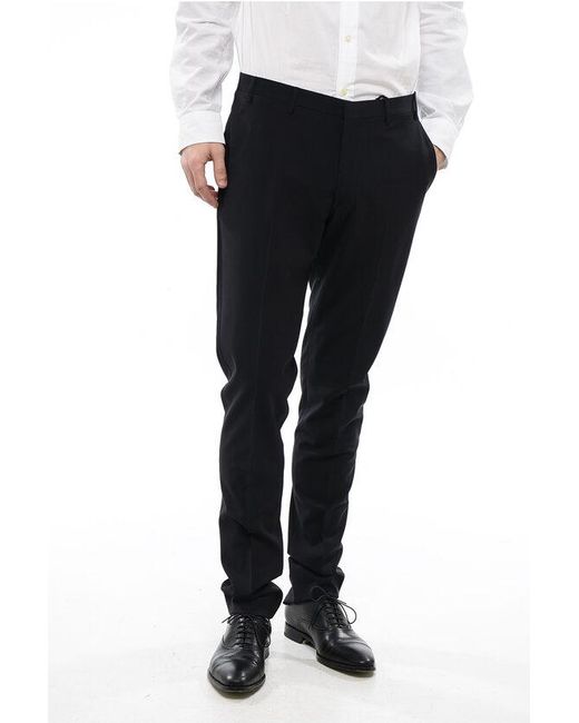 Corneliani Black Cc Collection Wool Slim Fit Chino Pants for men