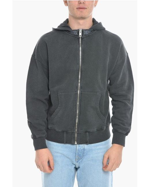 DIESEL Gray Brushed Cotton S-Nekki-Jac Sweatshirt With Hood And Zip Clos for men