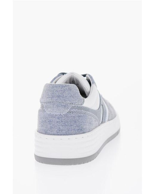 Hogan White Leather And Denim Low-Top Sneakers With Rubber Sole