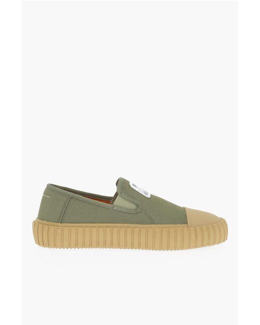 Maison Margiela Green Mm6 Canvas Slip On Sneakers With Contrasting Details