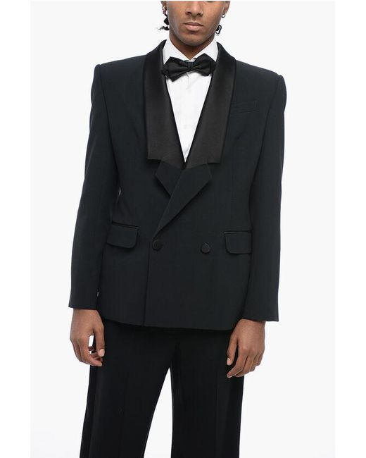 Alexander McQueen DoubleBreasted Wool Blazer With Satin Lapel in Black
