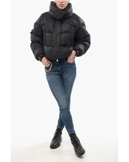 Bacon Black Crop Puffa Ring Down Jacket With Hidden Closure