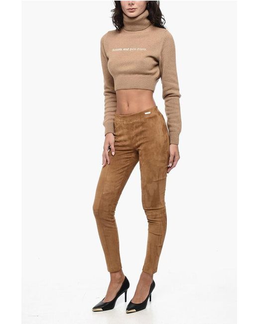 Woolrich Natural Elastic Waistband Suede Leggings