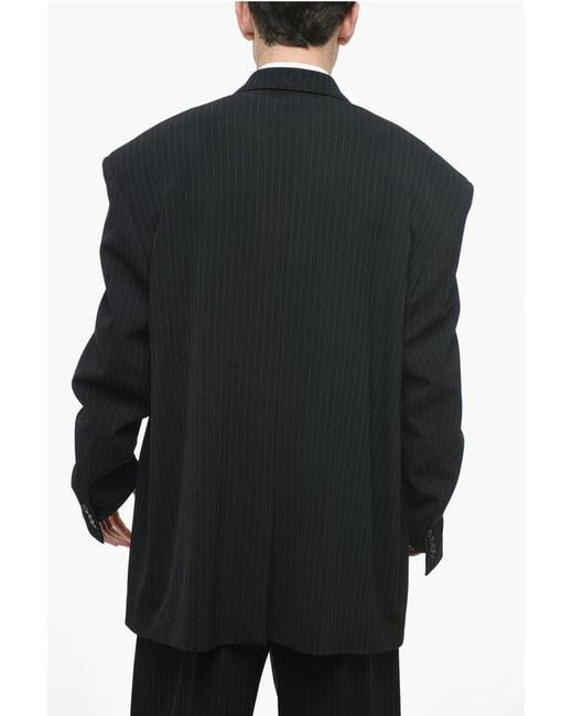 Balenciaga Black Grande-Robe Oversized Pinstriped Blazer With Padded