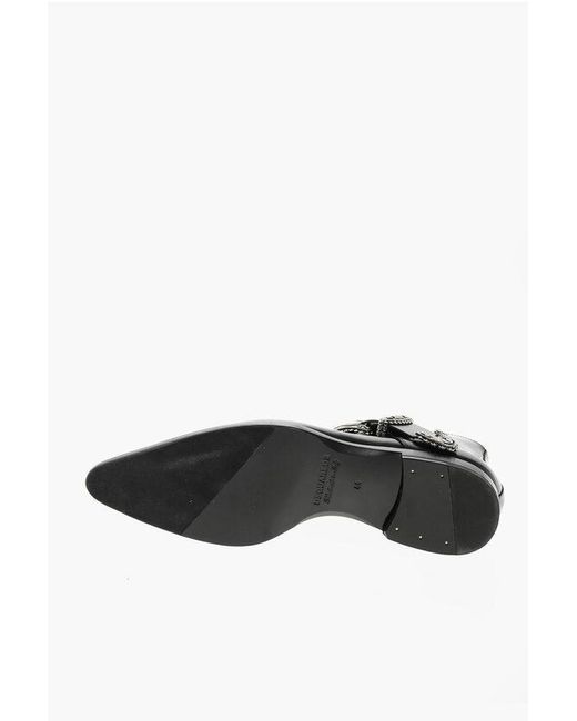 DSquared² Black Leather Pointed Ankle Boots Gothic With Buckle for men