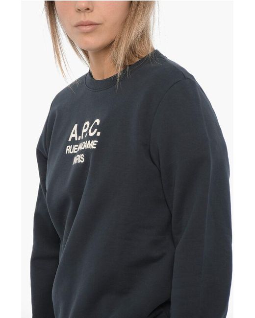 A.P.C. Cotton Tina Crew Neck Sweatshirt With Embossed Logo in Blue Lyst UK