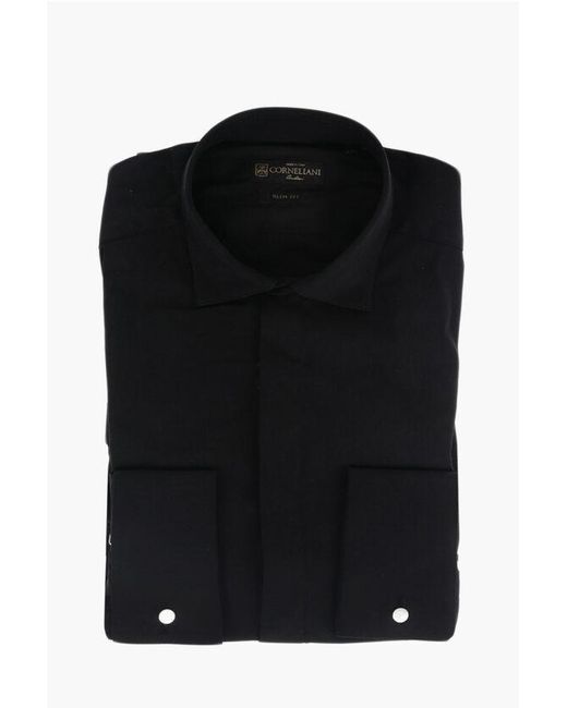 Corneliani Black Cotton Blend Slim Fit Shirt With Cuffs for men