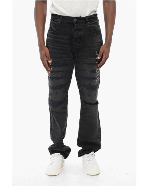 Amiri Black Embroidered Varsity Eagle Regular Fit Denims 22Cm for men