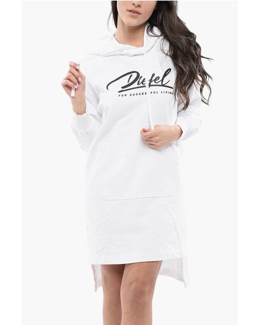 DIESEL White Asymmetrical Cut D-Ilse Italico Sweat Dress With Side Split